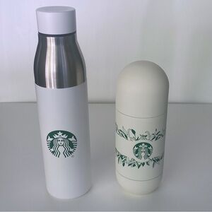 Starbucks White Stainless Steel & Cream Floral Travel Bottles